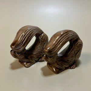 Pair of Vintage Ceramic Squirrel Napkins Rings